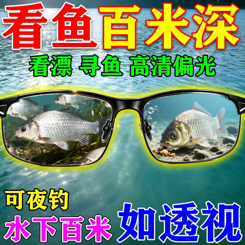 Professional Fishing Glasses, Special Polarized Glasses for Watching Floats, for Men and Women, High-Definition for Lakes and Rivers, Underwater Fishing Tool