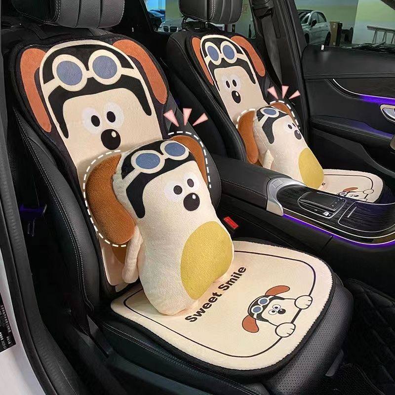 Car Cushions Winter Plush Cartoon Puppies Trolley Seats Cushions Warm On-board Cute All Season Universal Seats-Taobao