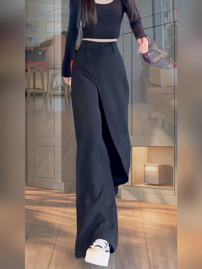 Black Suit-Style Casual Pants for Women, New Summer Pants, Plus Size, High-Waisted, Slimming, Slightly Chubby, Loose Fit, Straight-Leg Pants