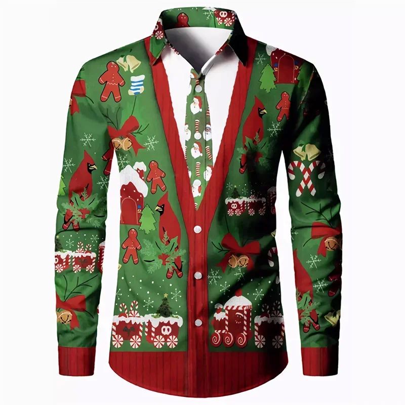 Christmas Printed Cardigan Shirt Men's Casual Christmas Digital Print Cardigan Shirt Christmas Printed Cardigan Shirt Men's Casual Christmas Digital Print Cardigan Shirt