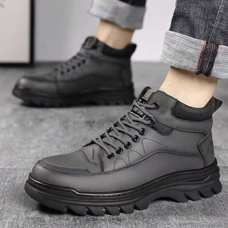 Paul Daflyn Men's Winter Fleece-Lined Warm Snow Boots, Non-Slip Thick-Soled Casual Cotton Boots, Leather Casual Men's Shoes