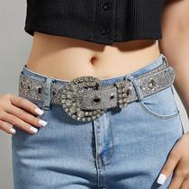 Japan FC rhinestone belt womens style wide belt decoration fashion personalized sequin jeans with versatile design