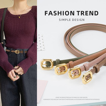 Japan FC Genuine Leather Womens Thin Belt Cowhide Retro Womens Korean Style Simple Hong Kong Style Jeans Womens Pin Buckle Leather