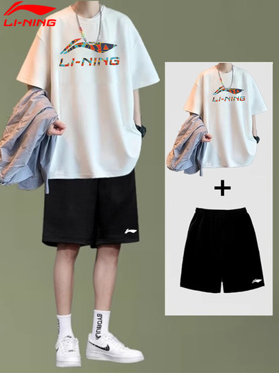 Li Ning Sportanzug Herren Sommer neue lässige Kurzarm-Shorts zweiteiliges Set Jugend schnell trocknende lose Sportbekleidung