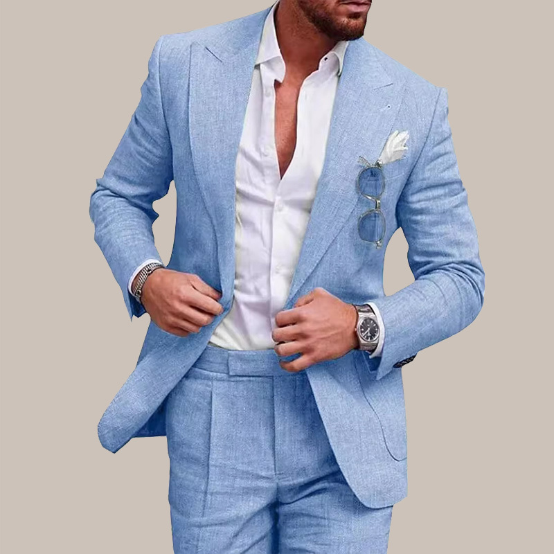 Linen Suit Set for Men, Large Size, Spring and Autumn Style, Thin Summer Business Casual Men's Cotton and Linen Suit, Men's Two-Piece Set