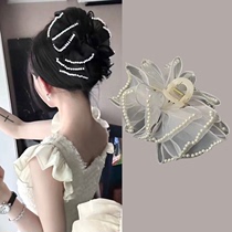 Épingle à cheveux à nœud en perles ~ pince à bulles en maille Hepburn Fengyunduo épingle à cheveux de requin haut de gamme à larrière de la tête