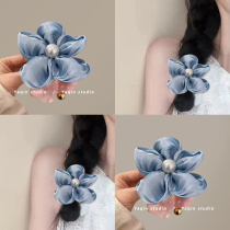 Blue Sea~Flower Pearl Hair Tie 2024 New High-end Large Intestine Hair Tie Fairy Qi Rubber Band Women’s Hair Tie Summer