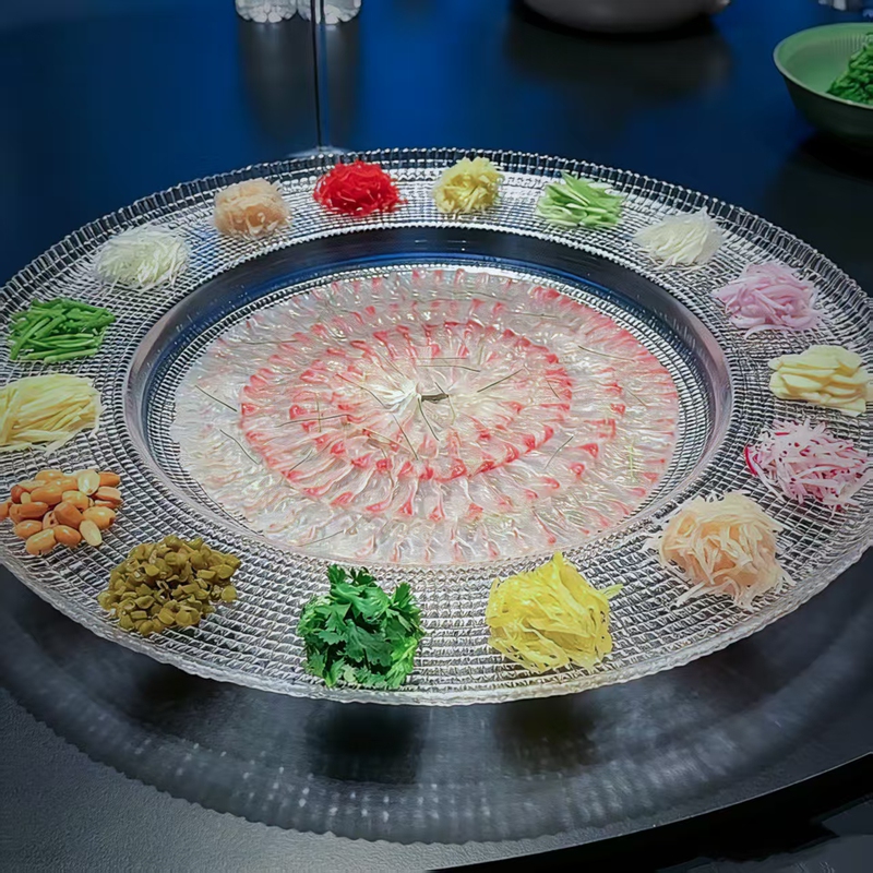 Special Plate for Shunde Fish Sashimi Ingredients, High-End Glass Sashimi Plating Round Platter Tableware from Hengxian Fish Sashimi Shop