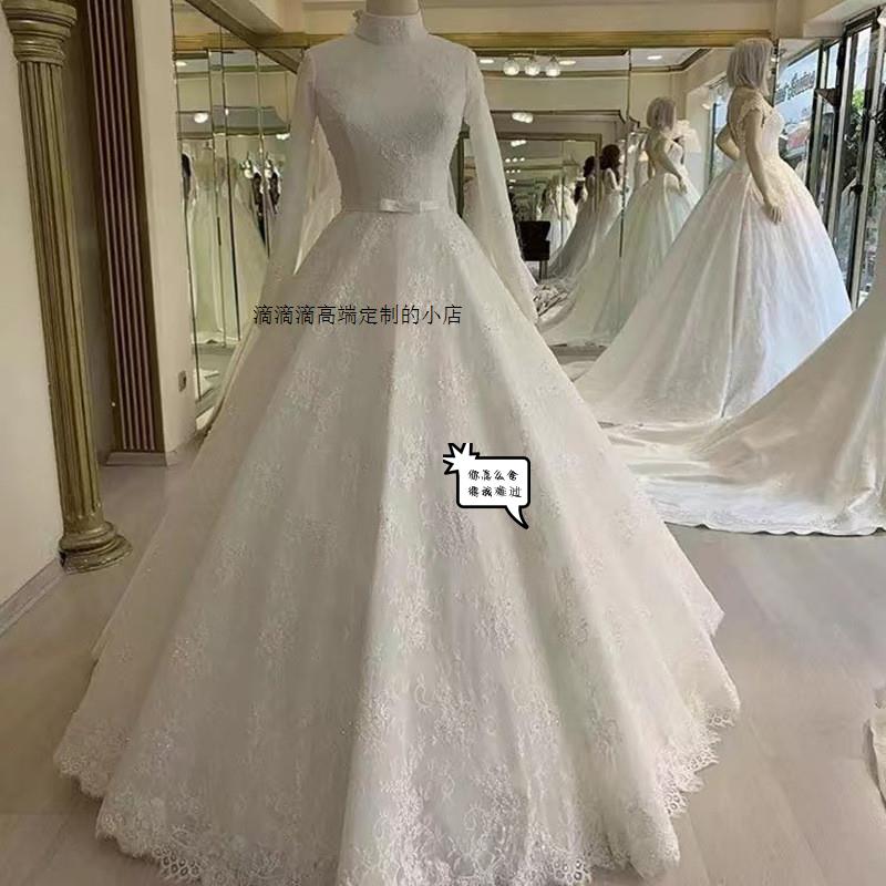 Wedding bride in the Middle East Cross -border 2024 new long -sleeved white Qiqi panton gauze lace lace Muslim wedding dress Wedding bride in the Middle East Cross -border 2024 new long -sleeved white Qiqi panton gauze lace lace Muslim wedding dress
