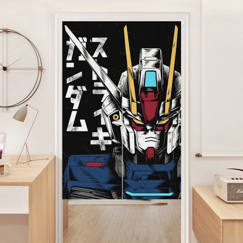 New Anime Door Curtain Partition Curtain, No-Drill Installation, for Bedroom, Room, Home, Living Room, Blocking Curtain, Gundam Mecha Fabric Curtain