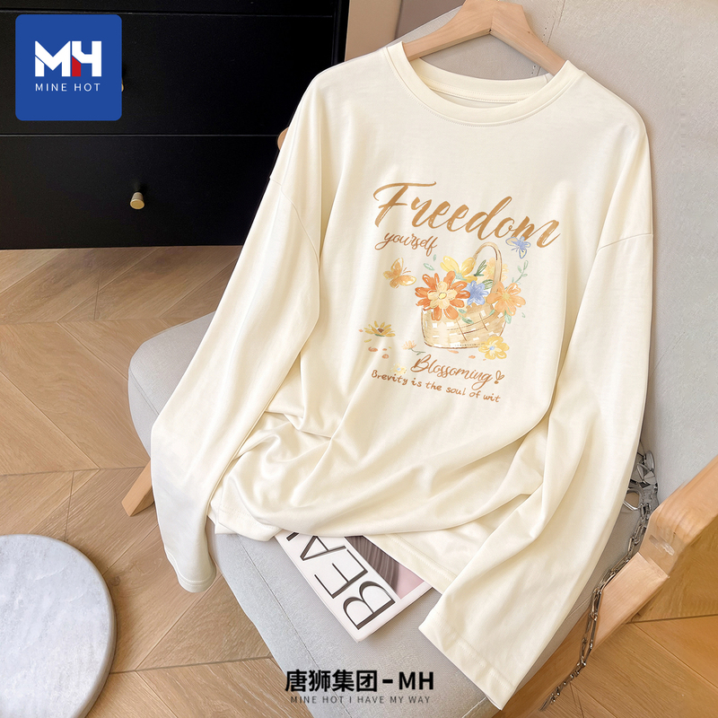 Tangshi Group White Pure Cotton Long-Sleeve T-Shirt for Women 2026 New Autumn Energetic Student Top Inner Layer Base Shirt X Tangshi Group White Pure Cotton Long-Sleeve T-Shirt for Women 2026 New Autumn Energetic Student Top Inner Layer Base Shirt X