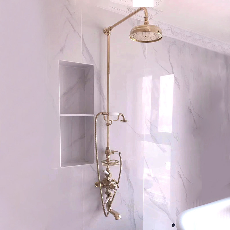 Butterfly Pottery New European Pure British Retro-Style Enterprise Style Wall-style Thermostat Shower Tap Double-sprinkled Brass Main