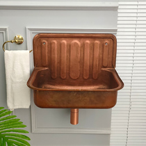 Butterfly pottery European-style wash basin retro-plated red copper nostalgic hanging basin bathroom sink model room wash face kitchen balcony