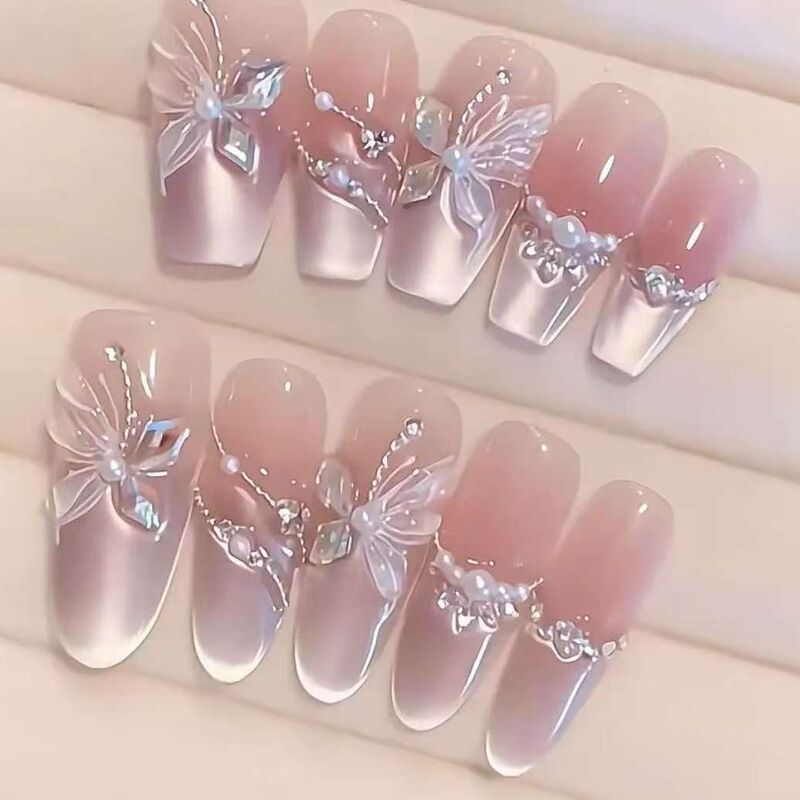 Purely Handmade Children's Wearable Nails for Girls, High-End Cat-Eye Butterfly Pattern, Enhances Complexion and Adds Elegance