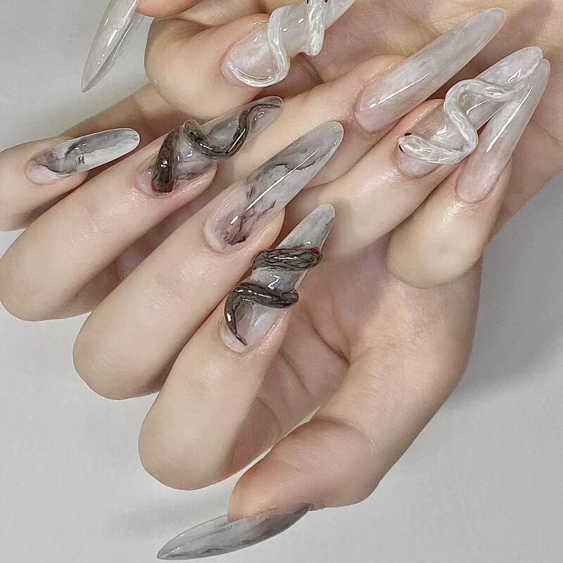 Handmade Manicure, Wearable Nails, European and American Style, Ink Wash Style, Three-Dimensional Snake Fake Nails, Nail Stickers, Removable Handmade Manicure, Wearable Nails, European and American Style, Ink Wash Style, Three-Dimensional Snake Fake Nails, Nail Stickers, Removable