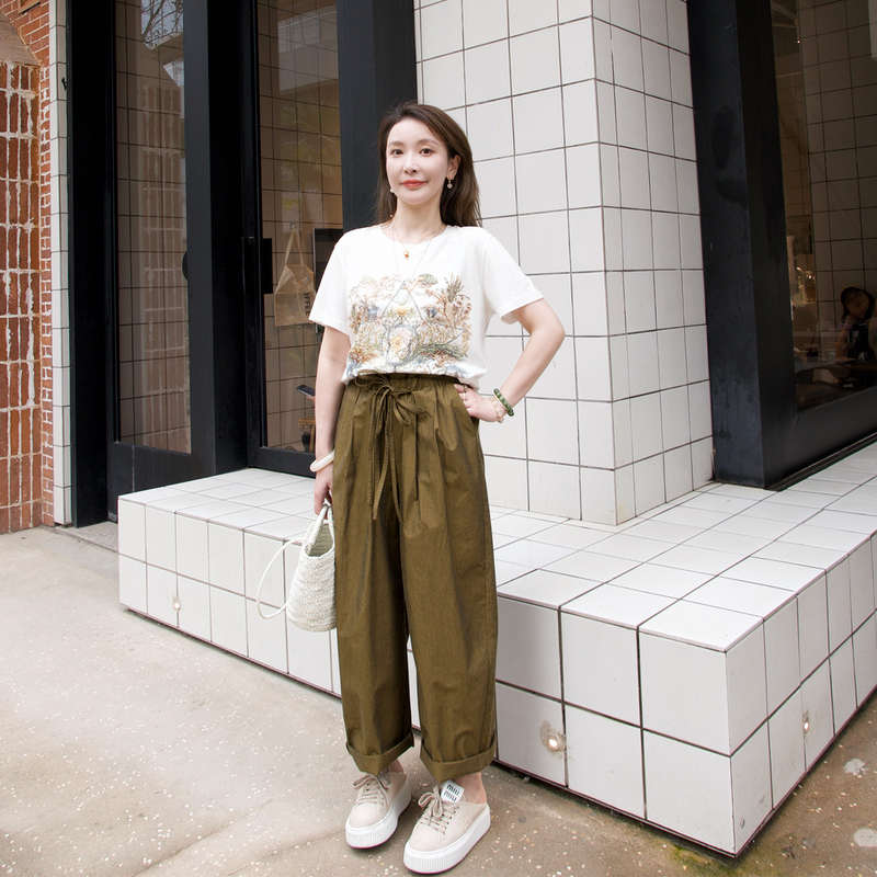 Blue Big Brother | Re-Ordered Items Are Back! Noble Cotton! Pima Long-Staple Cotton Elastic Waist Drawstring Balloon Wide-Leg Pants 0654