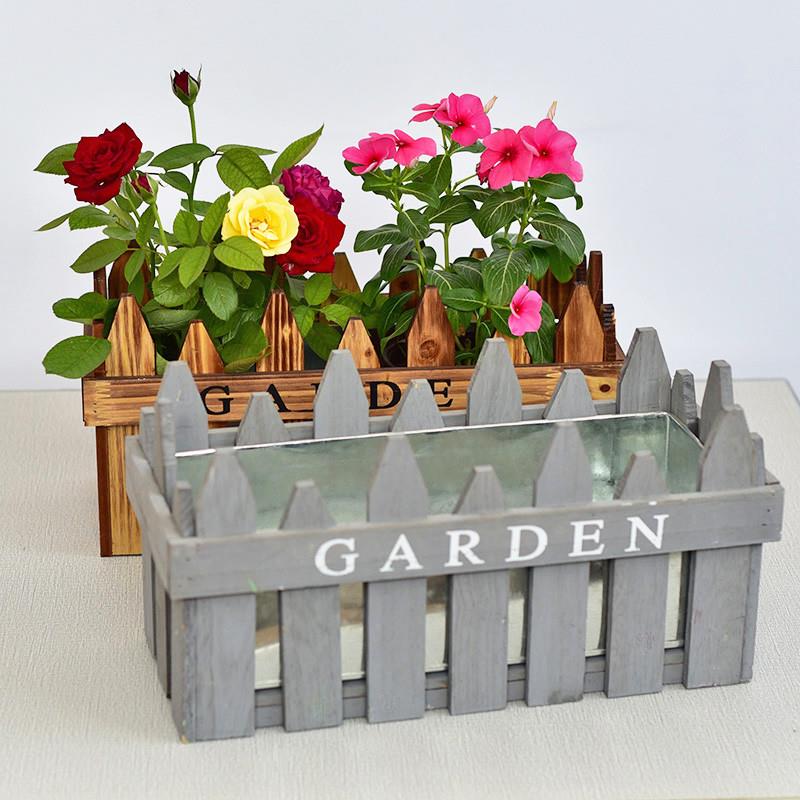 Wood Fence Flowerpots Home Creative balcony Decorative Multimeat Small Green Plant Rectangular anticorrosive wood Wooden Fence Flower Pots-Taobao