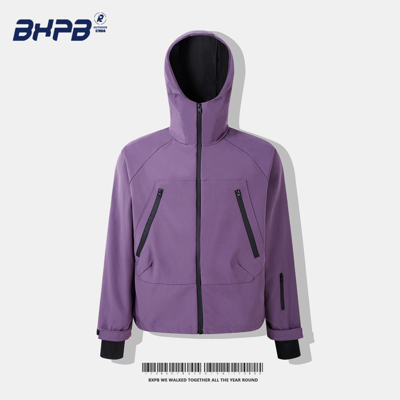 Bxpb Outdoor Ski Single/Double Board Zipper Jacket Windproof Waterproof Hooded Coat for Men and Women Black Ski Top