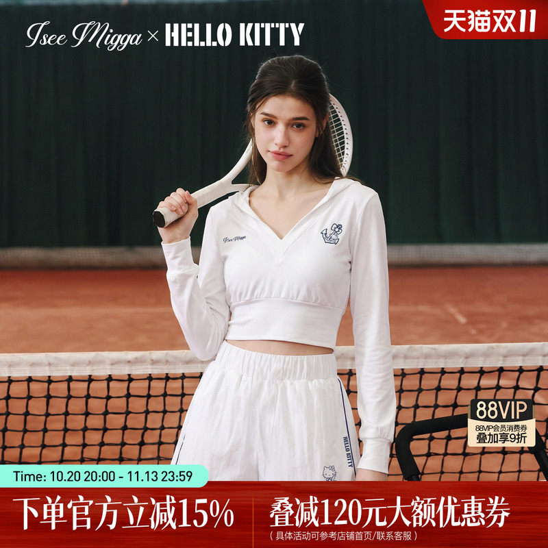 Hellokitty Co-Branded Sweatshirt Iseemigga Thin Hooded Long-Sleeved Sweatshirt Women's Sports Tennis Jacket