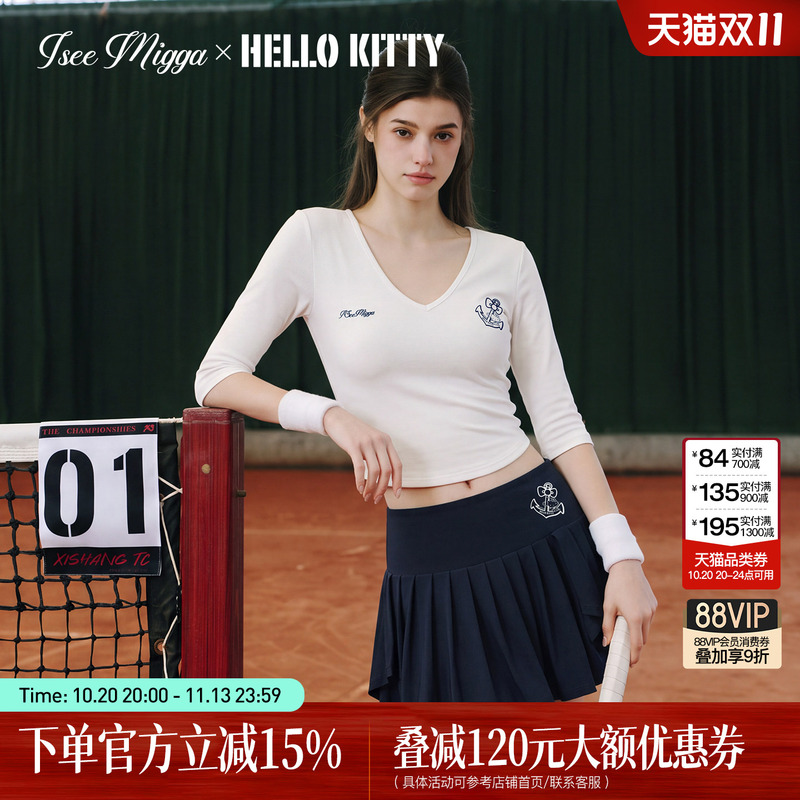 Hellokitty Collaboration Sports Tennis Top Iseemigga Backless Half-Sleeve T-Shirt for Women, Slimming Mid-Sleeve Hellokitty Collaboration Sports Tennis Top Iseemigga Backless Half-Sleeve T-Shirt for Women, Slimming Mid-Sleeve