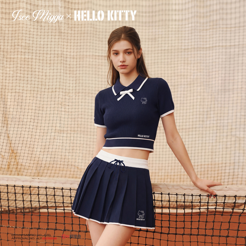 Hellokitty Co-Branded Knitted Sports Short-Sleeved T-Shirt Top Iseemigga Women's Stunning Tennis Outfit Set