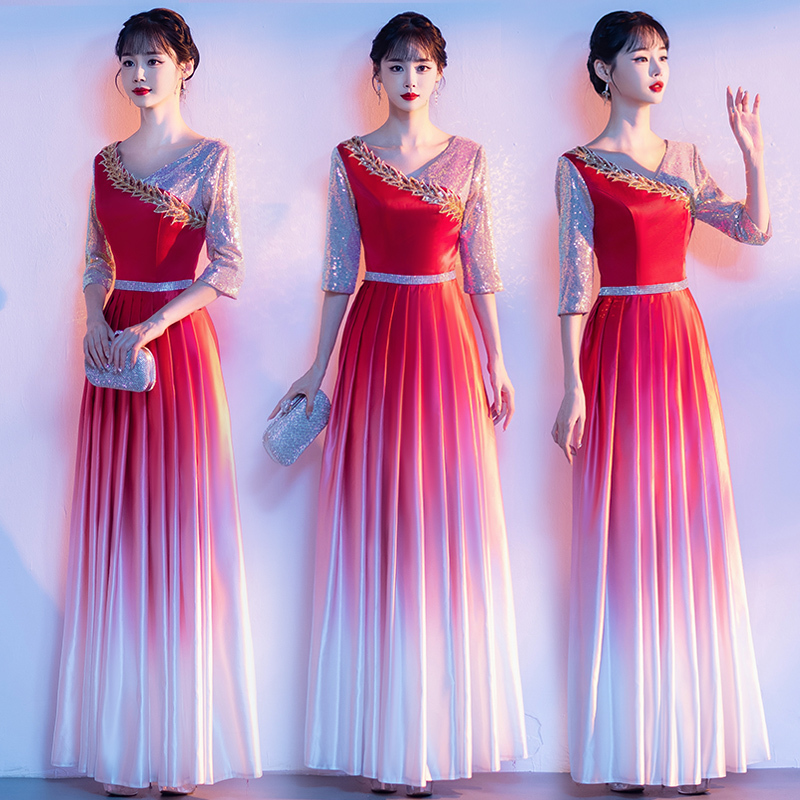 Chorus Costumes, Performance Costumes for Women, Adult Red Song Choir Stage Conductor Costumes, Host Performance Costumes, Long Skirts