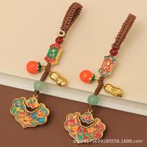 Brass cloisonné safety lock key chain pendant creative retro car key chain ring exquisite school bag pendant