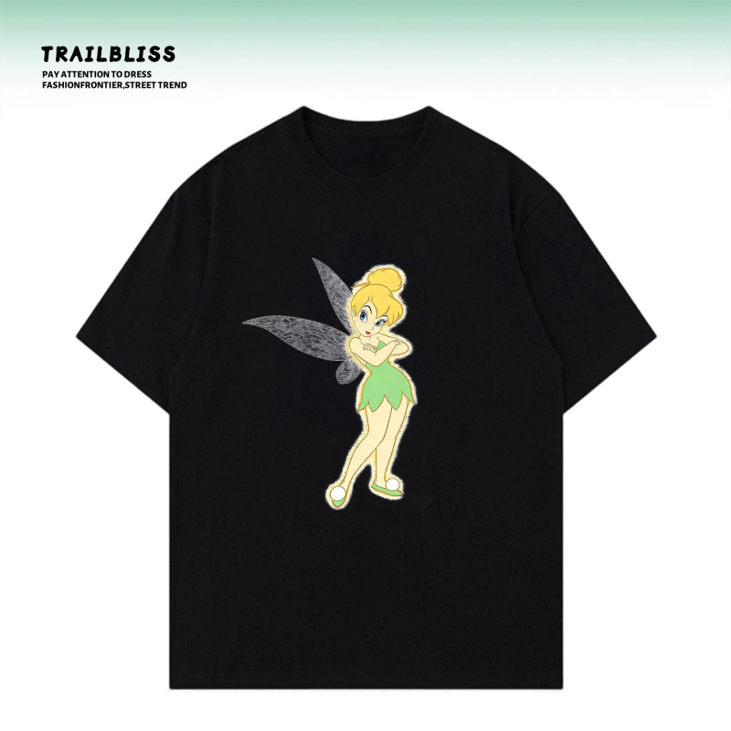 Trailbliss Pure Cotton Elf Print Short-Sleeved T-Shirt for Men and Women 2026 Summer New Loose and Versatile Top Black