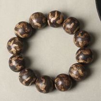 Indonesian Dala dry agarwood tiger-striped agarwood single-circle bracelet with Buddhist beads high oil and high density for men and women.