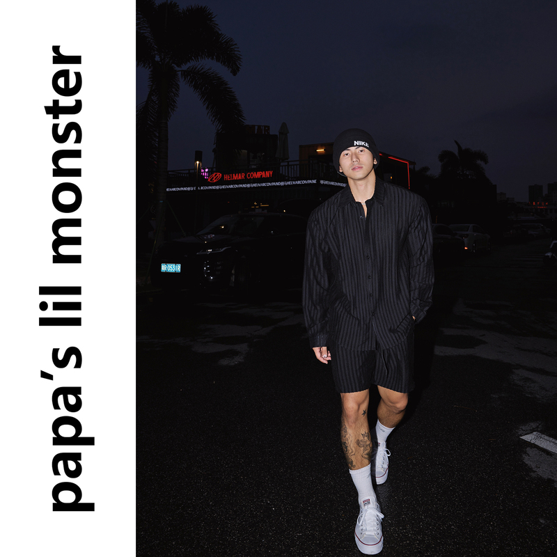 Papaslilmonster American Dark Style Vertical Stripe Texture Shirt Drawstring Elastic Waist Shorts Set Men's Trendy Papaslilmonster American Dark Style Vertical Stripe Texture Shirt Drawstring Elastic Waist Shorts Set Men's Trendy