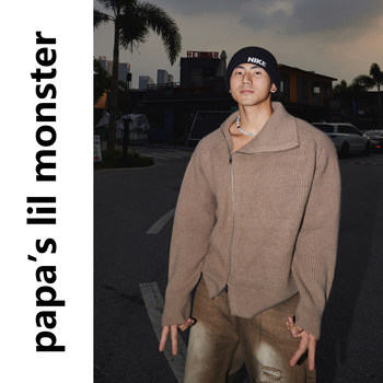 Papaslilmonster original old money style diagonal zipper sweater top loose cardigan sweater for men Papaslilmonster original old money style diagonal zipper sweater top loose cardigan sweater for men