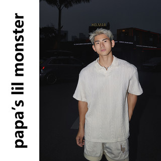 编织绞花 美式复古肌理感针织短袖POLO衫男 夏季休闲宽松百搭T恤