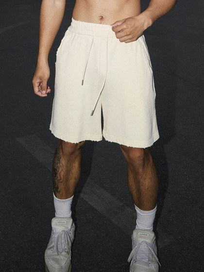 PAPASLILMONSTER美式磨边做旧运动宽松五分裤健身百搭休闲短裤男