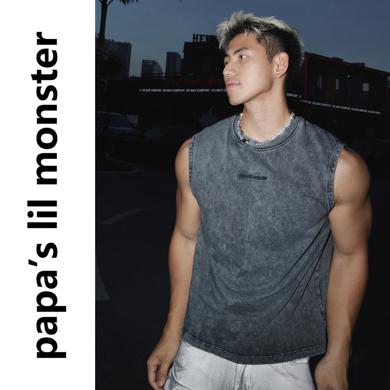 Papaslilmonster【Original】American Retro Washed Vintage Metal-Decorated Sleeveless T-Shirt Vest for Men