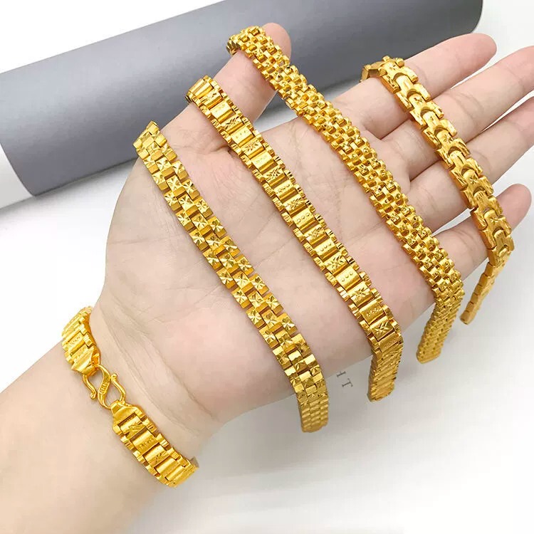 Thick Gold-Plated Watch Chain Bracelet, Long-Lasting Fashion Jewelry Bracelet for Women, Sand Gold Bracelet for Vietnamese Men, Tank Style, Does Not Fade