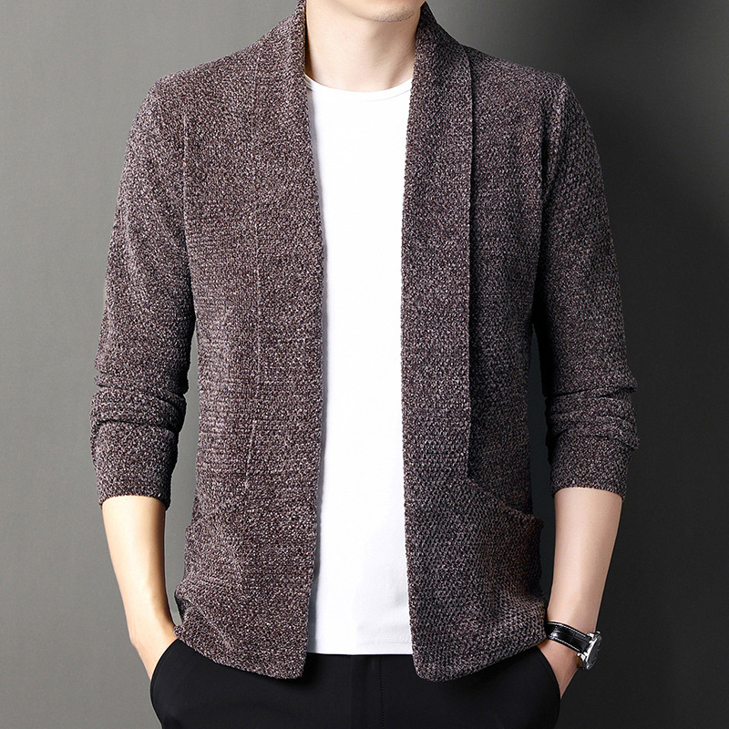 2025 Autumn New Chenille Cardigan Men's Sweater Men's Sweater Tops Outer Top