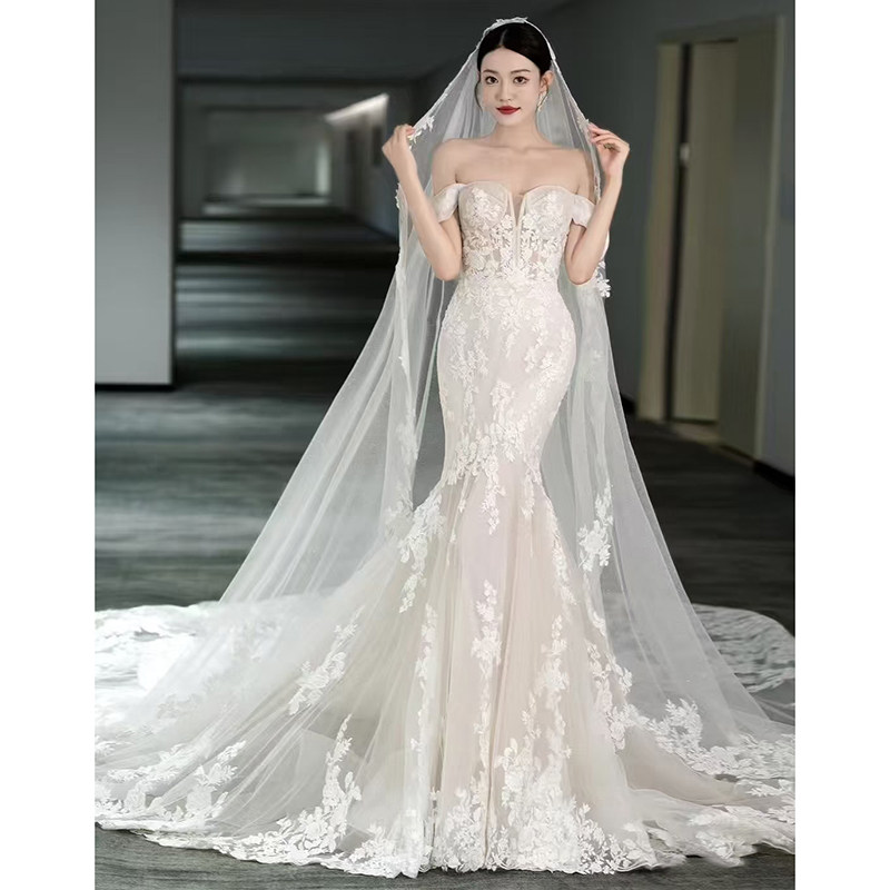 Легкое свадебное платье с рыбьим хвостом на одно плечо bride 2025, новая основная пряжа, высококачественная текстура, высококачественный стиль, женский большой хвост, выходная пряжа