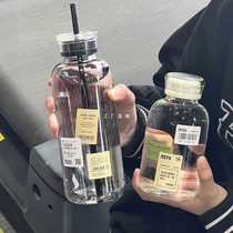 High temperature resistant glass cup transparent girls simple portable lid straw water bottle mens household summer large capacity