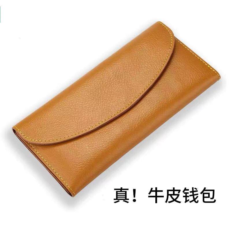 Кожаный длинный кошелек wallet ladies 2025 новый простой и модный складной тонкий кошелек из воловьей кожи большой емкости