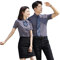 Professional suit mens summer short-sleeved custom logo temperament business shirt hotel waiter front desk work clothes for women