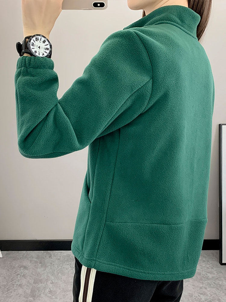 Spring and Autumn Outdoor Fleece Jacket for Women 2025 New Casual Warm Stand Collar Hiking Coat Solid Color Short Fleece Top