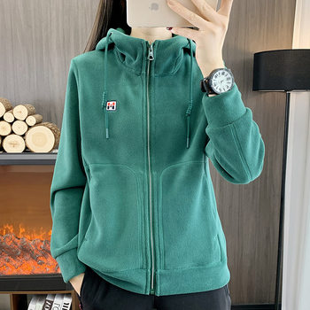 Outdoor Warm Hooded Fleece Jacket for Women 2025 New Autumn and Winter Thickened Double-Sided Fleece Stand-Up Collar Cardigan Sweatshirt