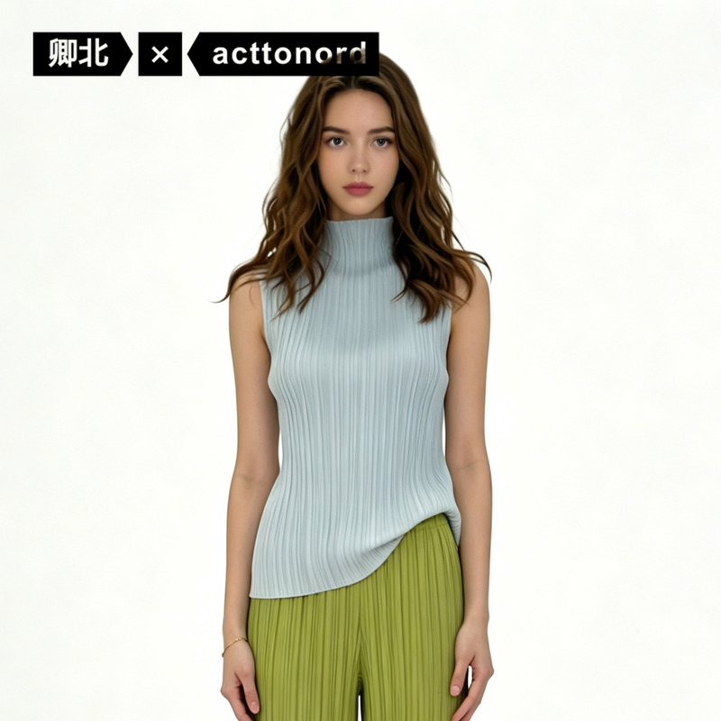 Qingbei丨 Pleated Vest Half-Turtleneck Top Solid Color Sleeveless Casual Women's Youthful Style Summer Jk102 Qingbei丨 Pleated Vest Half-Turtleneck Top Solid Color Sleeveless Casual Women's Youthful Style Summer Jk102