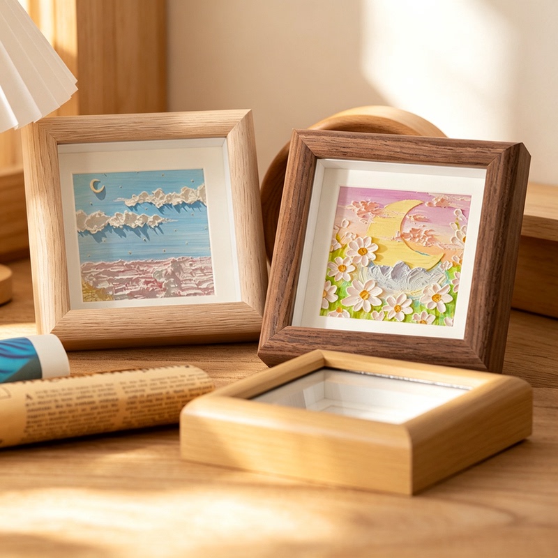 Oil Pastel Small Picture Frame Display Stand 10*10 Square 4inch High-End Children's Painting Artwork Framing Decoration Piece