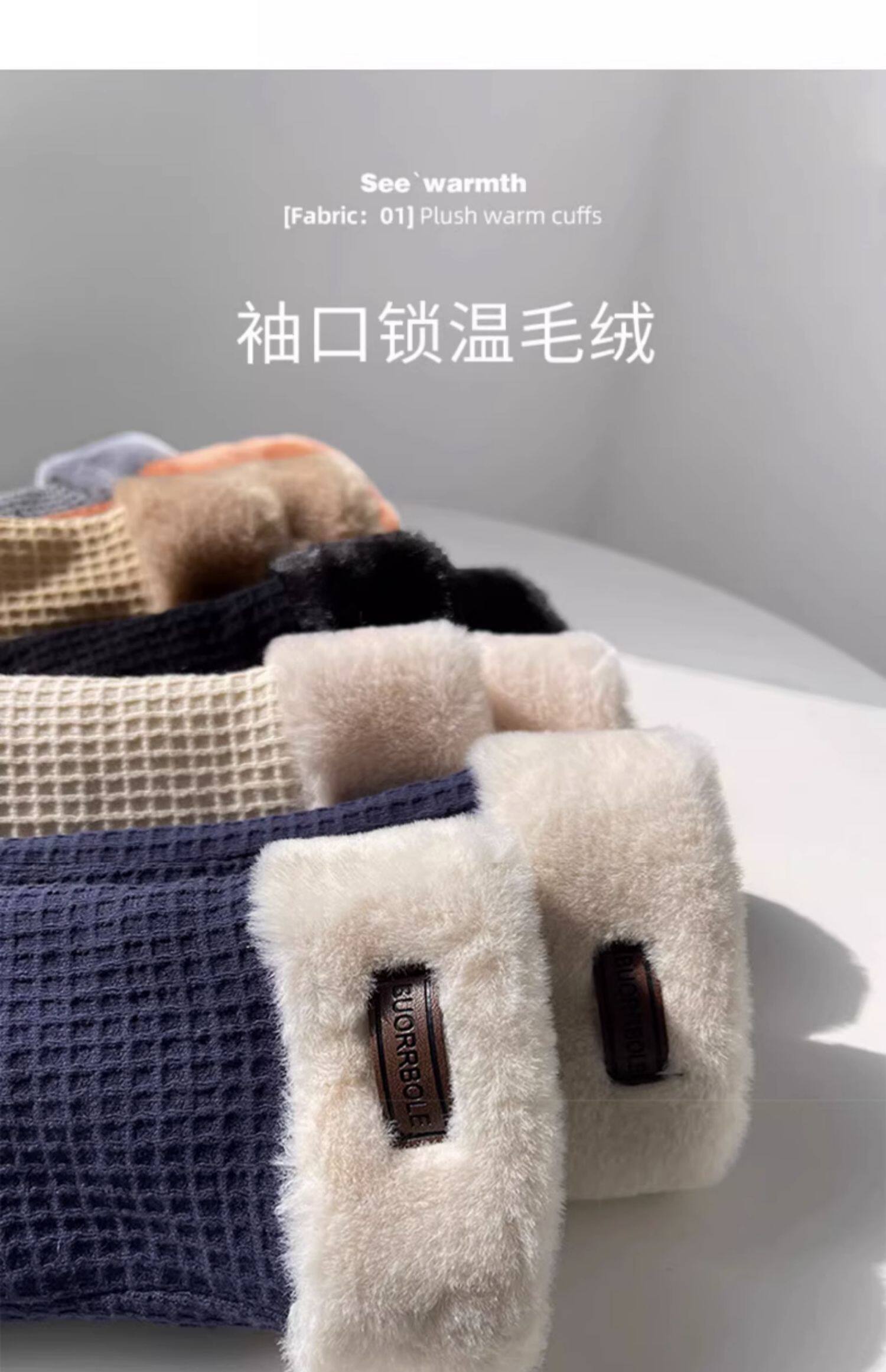 Перчатки 格纹加绒手套冬天女华夫格棉手套加厚保暖防寒可触屏毛绒滑雪手套