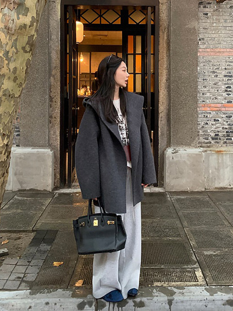 High-End Double-Sided Cashmere Coat for Women 2025 Autumn and Winter New Style Short Loose Hooded Woolen Coat for Petite Women