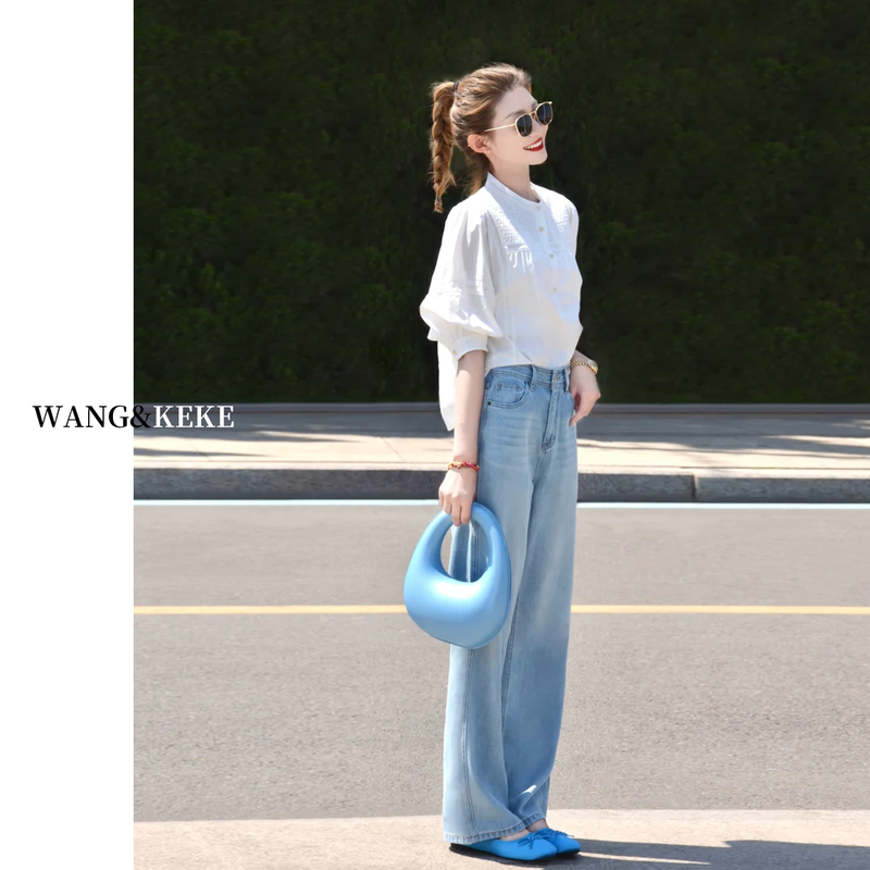 Lyocell Tencel Wide-Leg Jeans for Women, Summer Thin Style, 2026 New Model, Petite Loose Drape Narrow Straight-Leg Pants