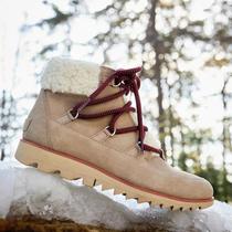 Ice Bear SOREL HARLOW LACE COZY Antique Brown Red Strap Wool Rocking Grain Suede Warm Women Boots