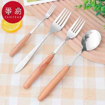 Fork/wooden handle a1zo2-western fork spoon household long handle fork stainless steel tableware fork spoon wooden handle