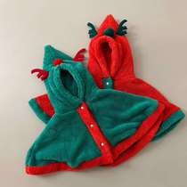 Korean style autumn and winter baby cute Christmas style plus velvet windproof cloak baby thickened warm going out cloak jacket